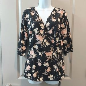 Sienna Sky Black Floral Wrap Blouse